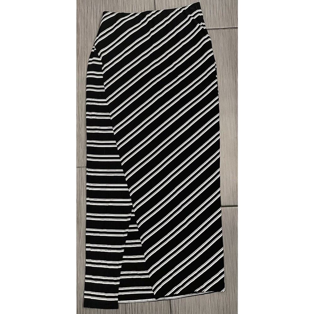 White House Black Market Black/White Stripes Lined Maxi Skirt Stretch Size XS